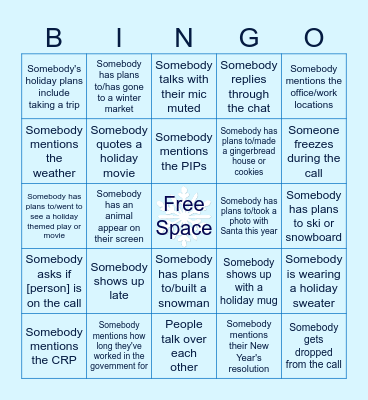 RDU Winter Bingo Card