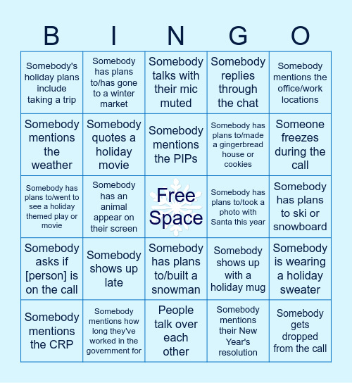 RDU Winter Bingo Card