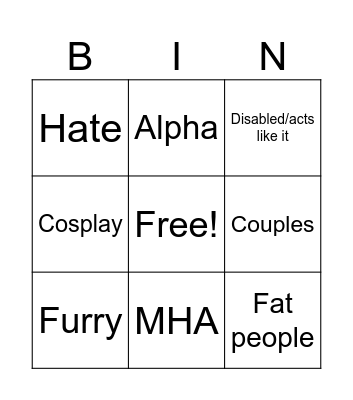 Cringe Videos Bingo Card