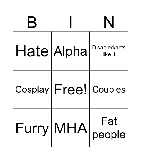 Cringe Videos Bingo Card