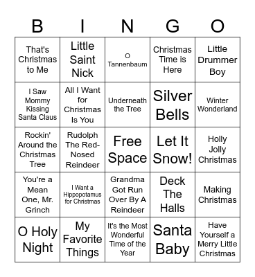 Holiday Music Bingo Card