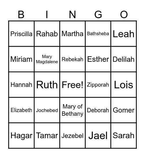 Women of the Bible Bingo Card