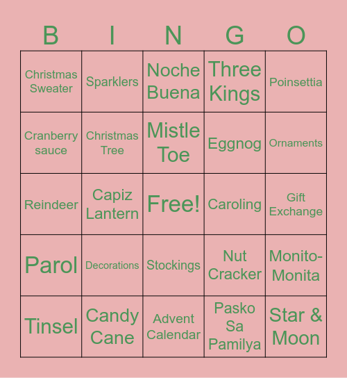 Holiday Bingo Card