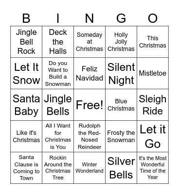 Winter Holiday Music Bingo Card