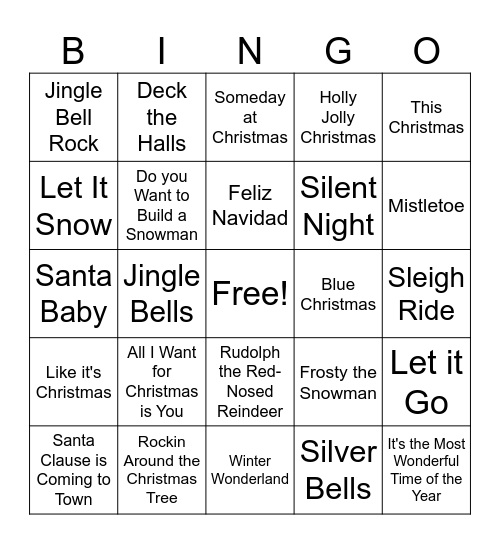 Winter Holiday Music Bingo Card