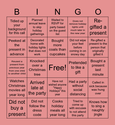 The naughty list Bingo Card