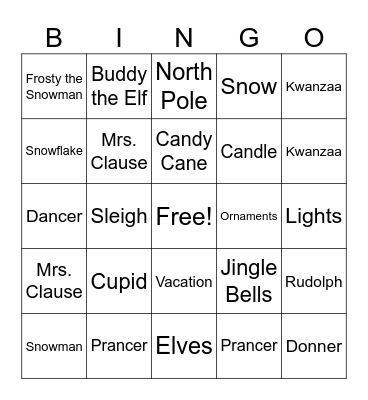 Holiday Bingo Card