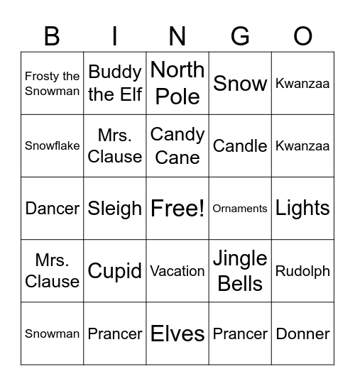 Holiday Bingo Card