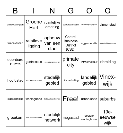 Steden 2HAVO Bingo Card