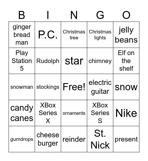 5th Grade Christmas Bingo Card