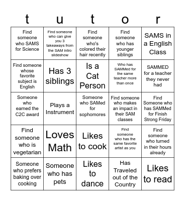 SAM Bingo Card