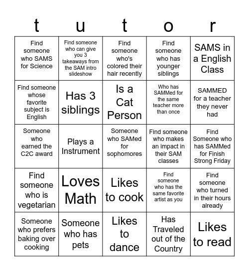 SAM Bingo Card