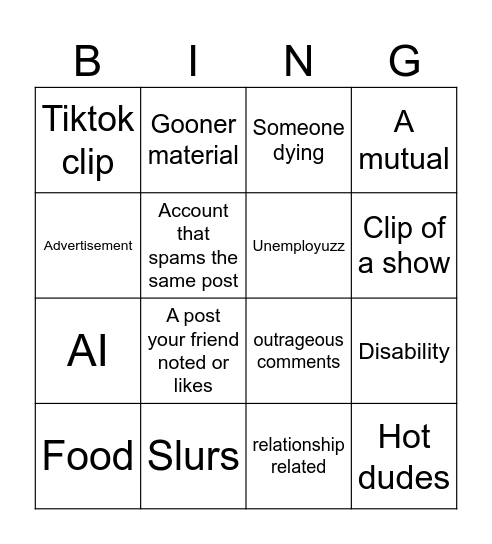 Insta reels bingo Card