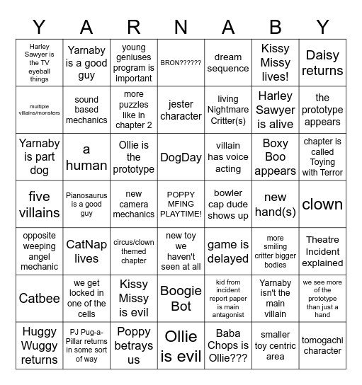 Poppy Playtime chapter 4 bingo card Bingo Card