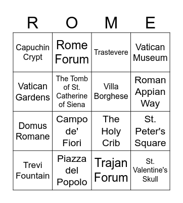 Sites and Saints of Rome Bingo Card