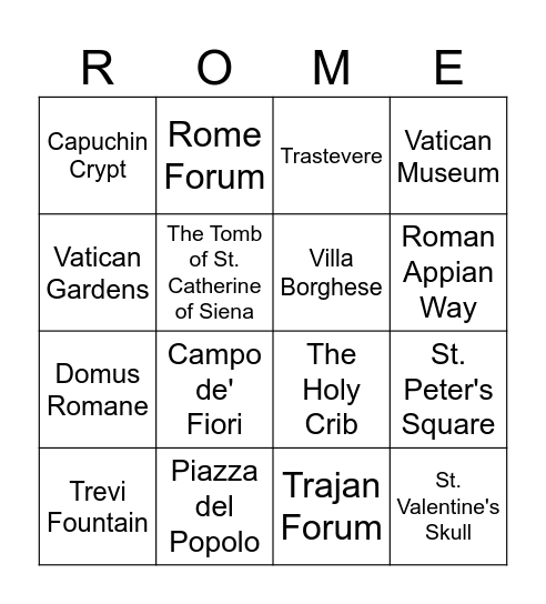 Sites and Saints of Rome Bingo Card