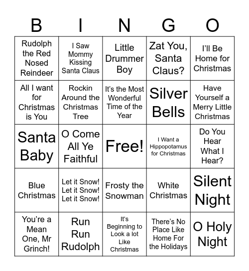 Hodge House Christmas Bingo Card