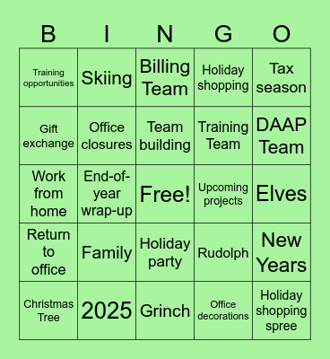 Shared Services Holiday Bingo Card