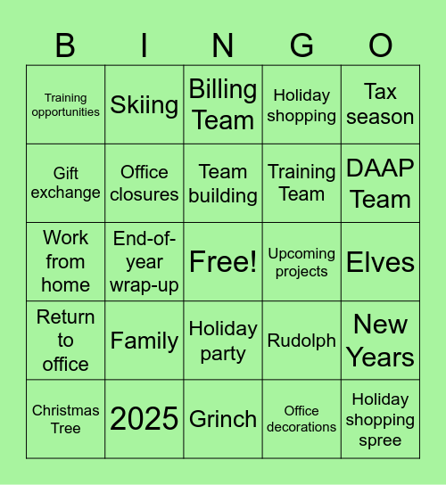 Shared Services Holiday Bingo Card