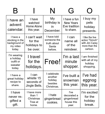 TAC Holiday BINGO! Bingo Card