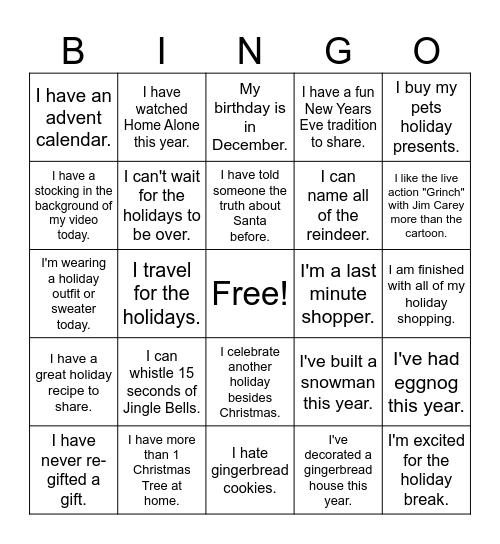 TAC Holiday BINGO! Bingo Card