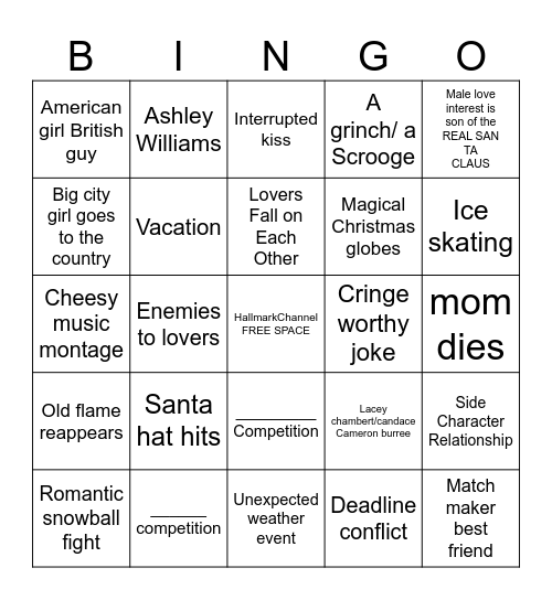 Hallmark Channel Bingo Card