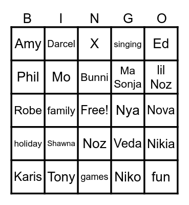 Family Bingo Card