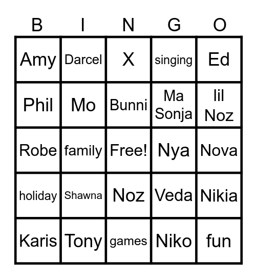 Family Bingo Card