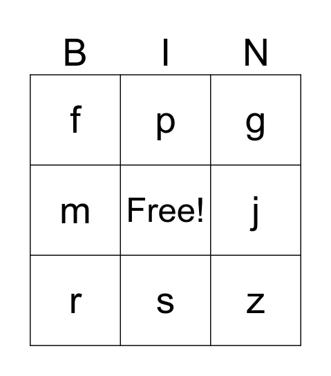 Level 0, Unit 3, Beginning and Ending Sounds Bingo Card