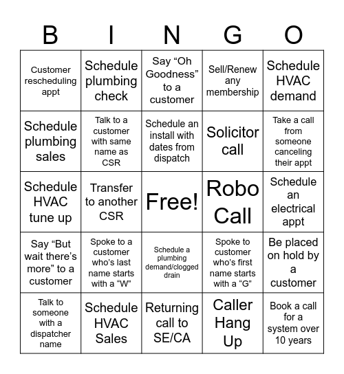 Holiday Spirit Week Bingo Card