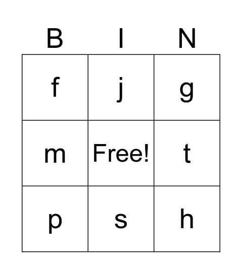 Level 0, Unit 3, Beginning and Ending Sounds Bingo Card
