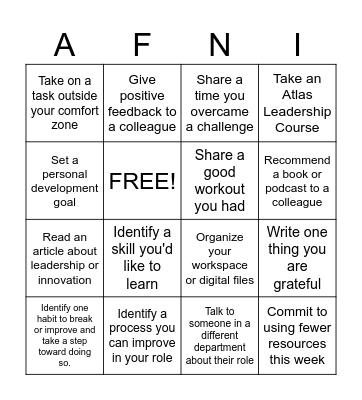 Core Value Afni Bingo Card
