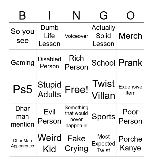 Dar Dar Bings Bingo Card
