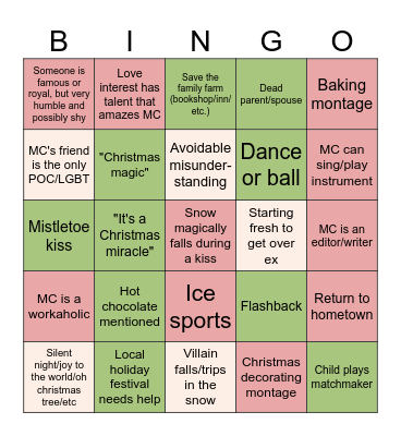 Christmas Movie Tropes Bingo Card