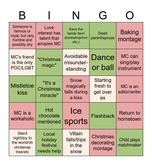 Christmas Movie Tropes Bingo Card