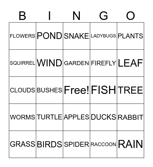 Nature Bingo Card