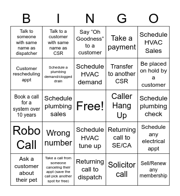 Holiday Spirit Week Bingo Card