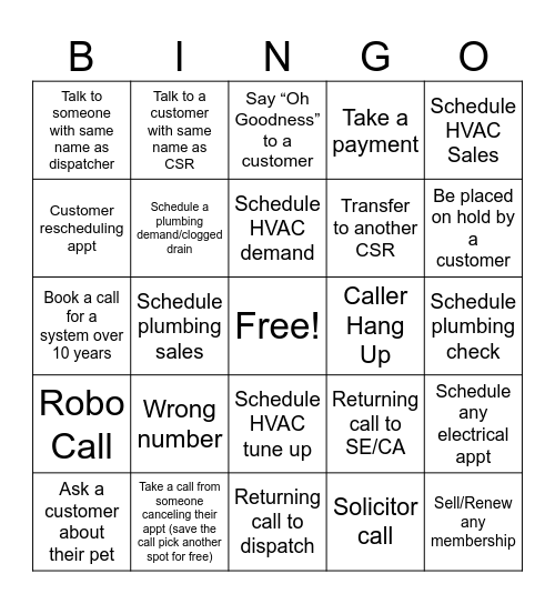 Holiday Spirit Week Bingo Card