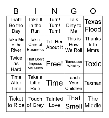 T Songs Bingo Card