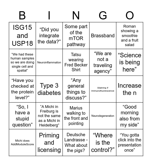 Neuropathology's Last Wednesday Meeting of the Year Bingo Card