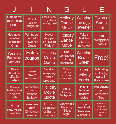 Jingle Mingle Bingo Card