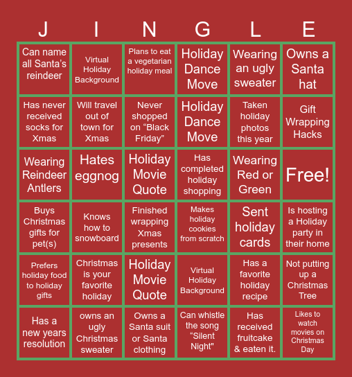 Jingle Mingle Bingo Card