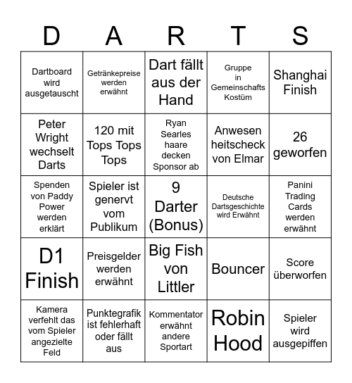 Darts WM 2025 Edition Bingo Card