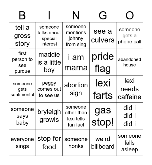 OTW BACK TO WL Bingo Card