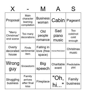 Christmas Rom-com bingo Card