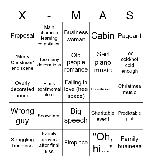 Christmas Rom-com bingo Card