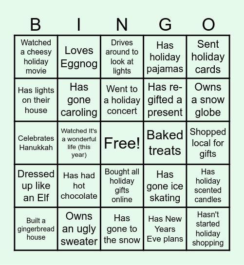 Holiday Bingo Card