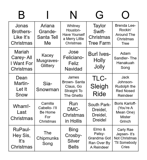 Total Quiz presents Radio Bingo: Holiday Pop Music Bingo Card