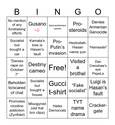 Hasan Content Nuke Bingo Card