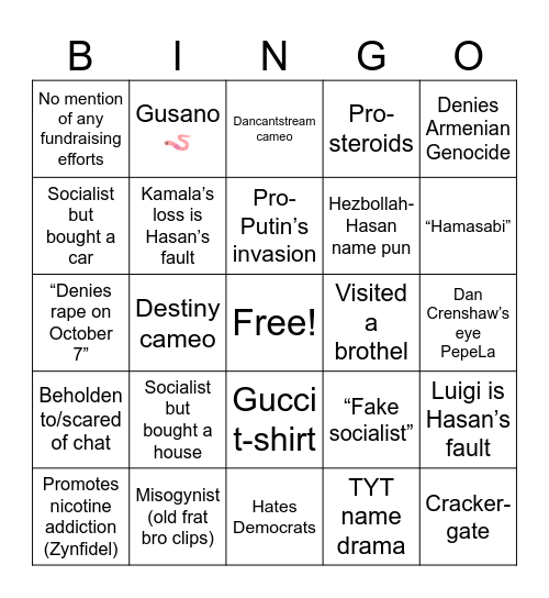 Hasan Content Nuke Bingo Card